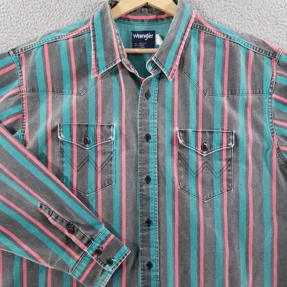 Vtg Wrangler Brushpopper Shirt XXL 18.5 TALL FIT Western Rodeo Cowboy Workwear
